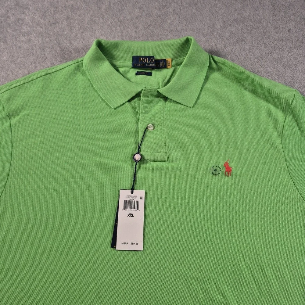 Polo Ralph Lauren Classic Fit Green Solid Short Sleeve Polo Shirt Men's XXL